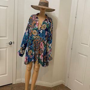 Roman’s 34 W Blouse Tunic Mini Dress Floral Print Multi Color Long Sleeved New